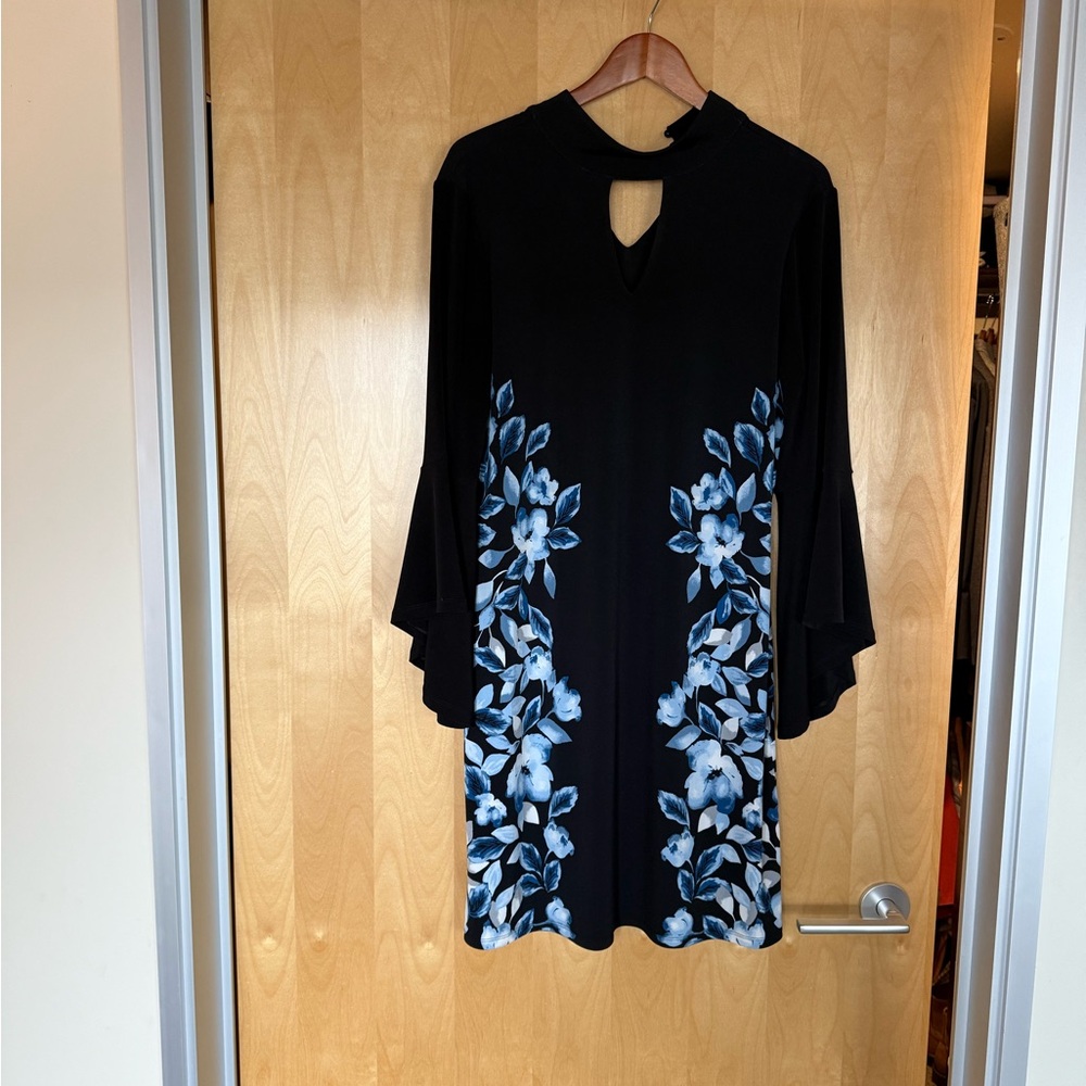 White House Black Market Black Dress with Blue Floral Pattern